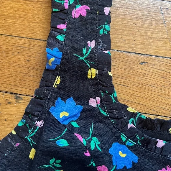 NWOT For Love & Lemons Cottagecore Black Floral Denim Button Up Short Set Size M - Picture 6 of 7